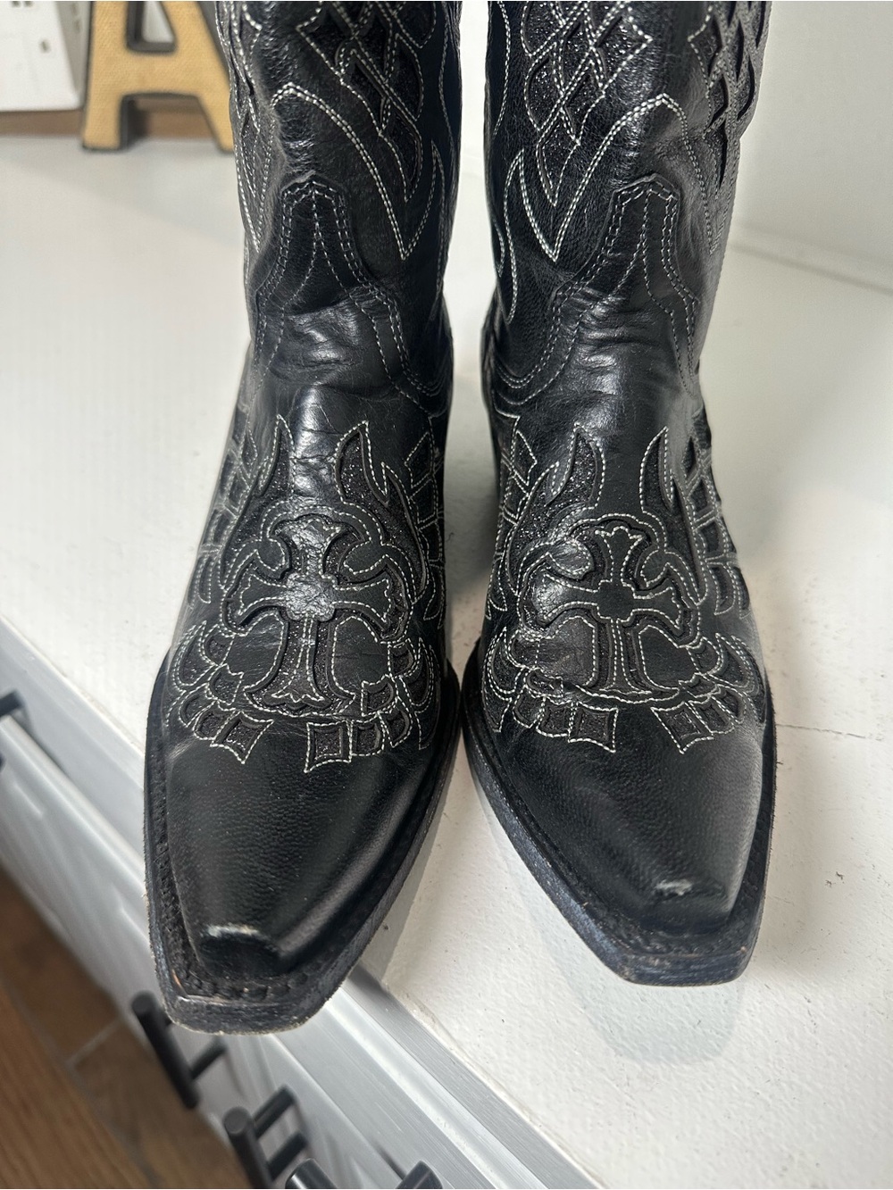 Cavender's Cowboy Boots Womens 7 Black Leather Western Cowgirl Boots Embroidered - Picture 3 of 10
